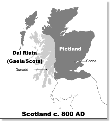 Pictland Dal Riata(Gaels/Scots) Scotland c. 800 AD Dunadd Scone