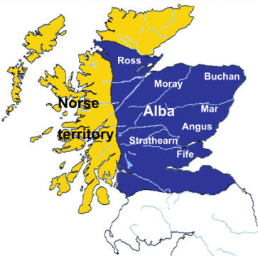 The seven regions of Alba each having a king/righ/mormaer at its head